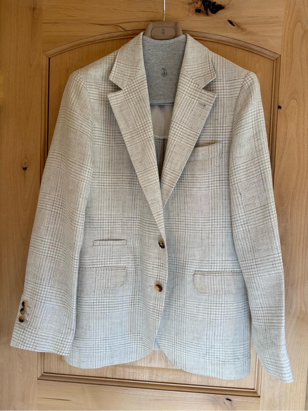 Brunello Cucinelli Light Cream/Grey/Beige Glen Plaid Blazer